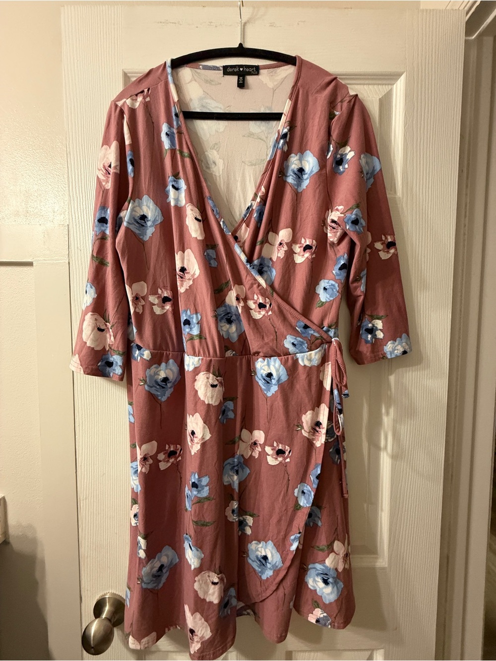Derek Heart Rose Pink Floral Wrap Midi Dress
